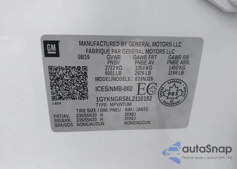 2020 Cadillac Xt5 Sport z USA, uszkodzony, nr VIN 1GYKNGRS8LZ110182